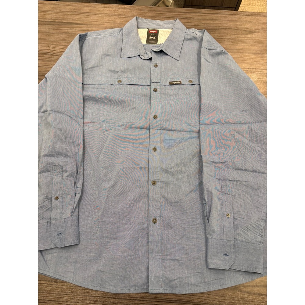 Wrangler Outdoor Shirt 2XL Blue Long‎ Sleeve Button Front Regular Fit